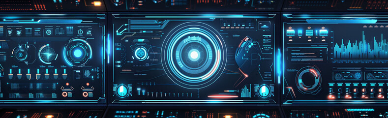 Futuristic Digital Interface with Blue Waves