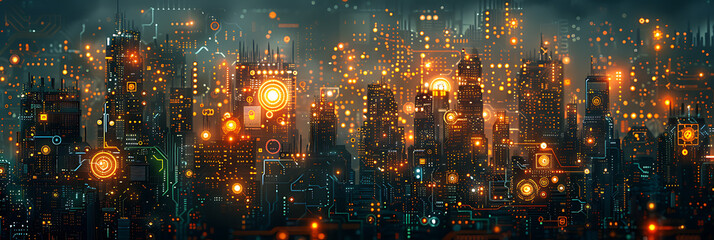 Vibrant Urban Tech Illustration - Modern Circuit Board Design