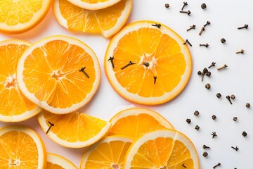 Fresh Orange Slices with Cloves, Minimalist Food Photography, Vibrant and Aromatic, Natural Ingredients, Healthy and Refreshing, Copy Space