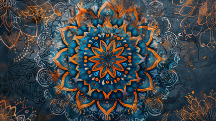 Abstract Mandala Pattern in Blue and Orange