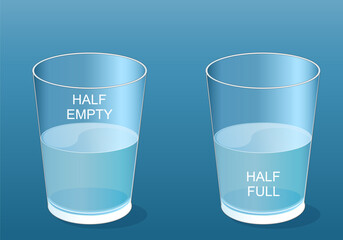 Two glasses. Half empty or half full.