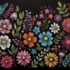 Wrapped in Colorful Creativity: Chalk Drawings of Various Blooms