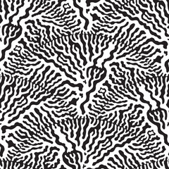 Vector wavy seamless pattern. Black and white fan shaped floral tracery from stems, branches of trees