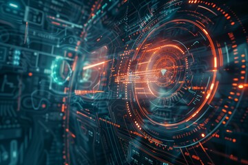 Fototapeta premium Futuristic HUD interface with glowing orange and blue elements, representing advanced digital technology and data analytics
