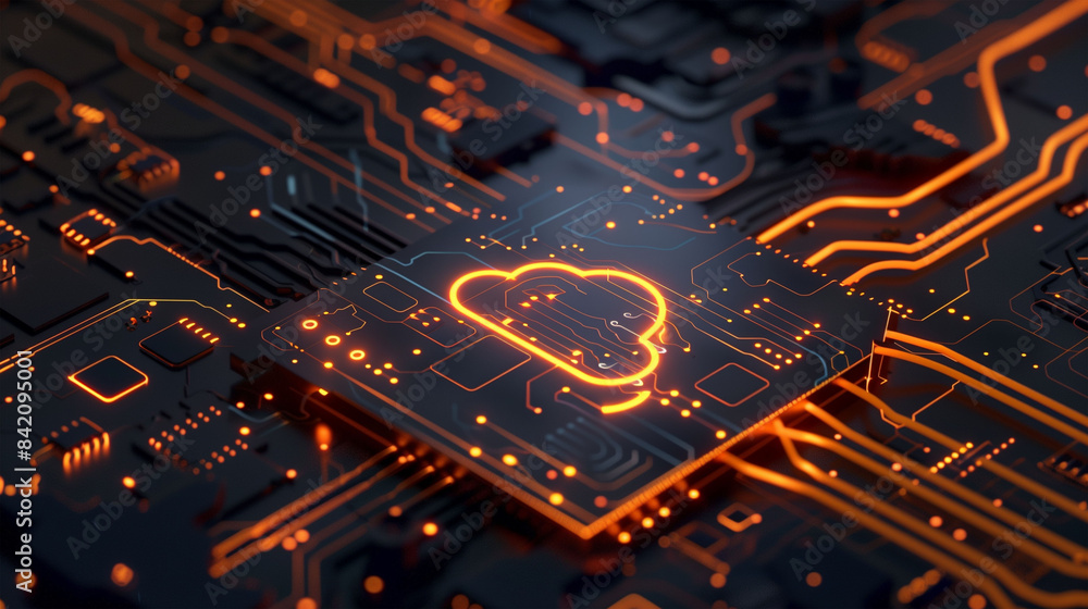 Poster futuristic circuit board with cloud computing icon