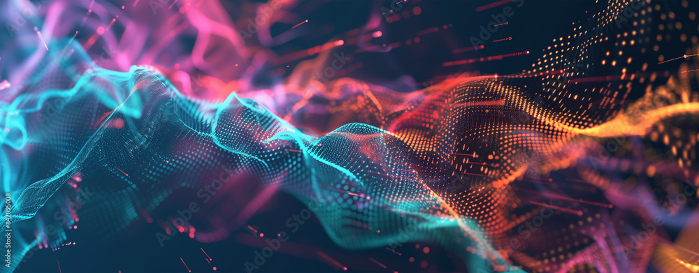 Poster abstract geometric mesh with glowing data cloud
