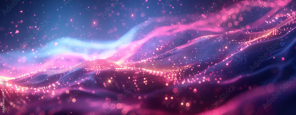 Poster abstract geometric mesh with glowing data cloud