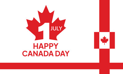 Canada Day Vector Illustration. Happy Canada Day Holiday Invitation Design. Red Leaf Isolated on a white background. Greeting card with hand drawn lettering.