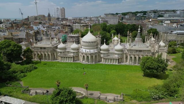  The drone aerial footage of The Royal Pavilion.The Royal Pavilion and surrounding gardens, also known as the Brighton Pavilion, is a Grade I listed former royal residence in Brighton, England.