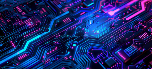 Neon Circuit Board Close-Up