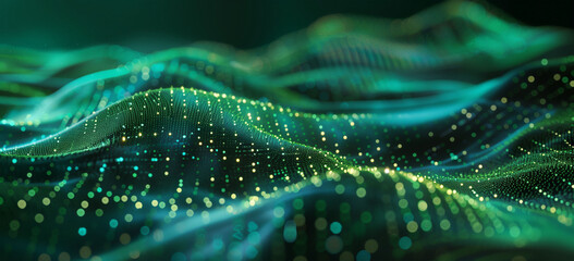 Flowing Digital Landscape with Glowing Dots