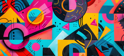 Chaotic Abstract Art with Neon Geometric Shapes