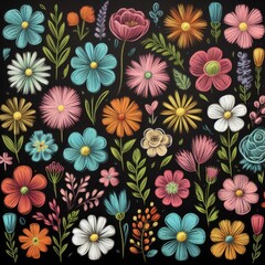 Wrapped in Colorful Creativity: Chalk Drawings of Various Blooms