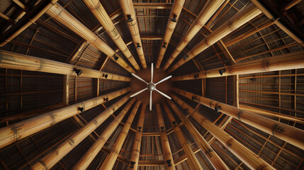 Bamboo Ceiling Structure with Central Ceiling Fan