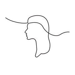 Continuous Line Women's Profile Icon, Monoline Girl Head Silhouette Symbol, One Line Cameo Silhouette, Lady Sign, Female Endless Shape Illustration
