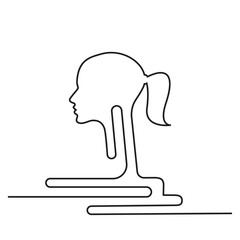 Continuous Line Women's Profile Icon, Monoline Girl Head Silhouette Symbol, One Line Cameo Silhouette, Lady Sign, Female Endless Shape Illustration