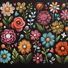 Wrapped in Colorful Creativity: Chalk Drawings of Various Blooms