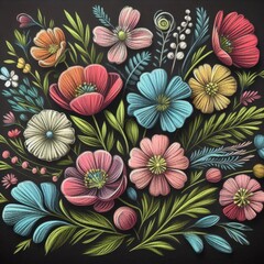 Wrapped in Colorful Creativity: Chalk Drawings of Various Blooms