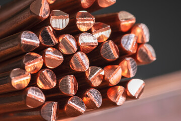 Copper wire, raw material energy industry, close-up view