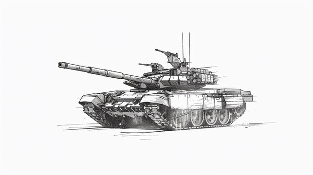 Line Art Drawing of Russian T-64 style Tank
