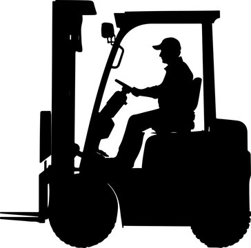 black silhouette forklift operator driving clip art preview