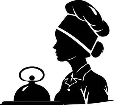 recommend clip art: Vector Silhouette of Chef with Catering Bell, Symbolizing Culinary Profession