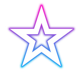 Obraz premium Transparent star-shaped neon glowing icon in a simple design. Neon star shape symbol.