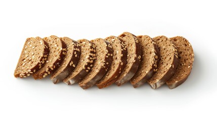 Sliced whole grain bread with sesame seeds on white background, healthy eating concept