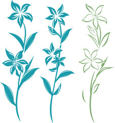 Floral Vectors: Simplistic Botanical Illustrations with Blue and Green Tones