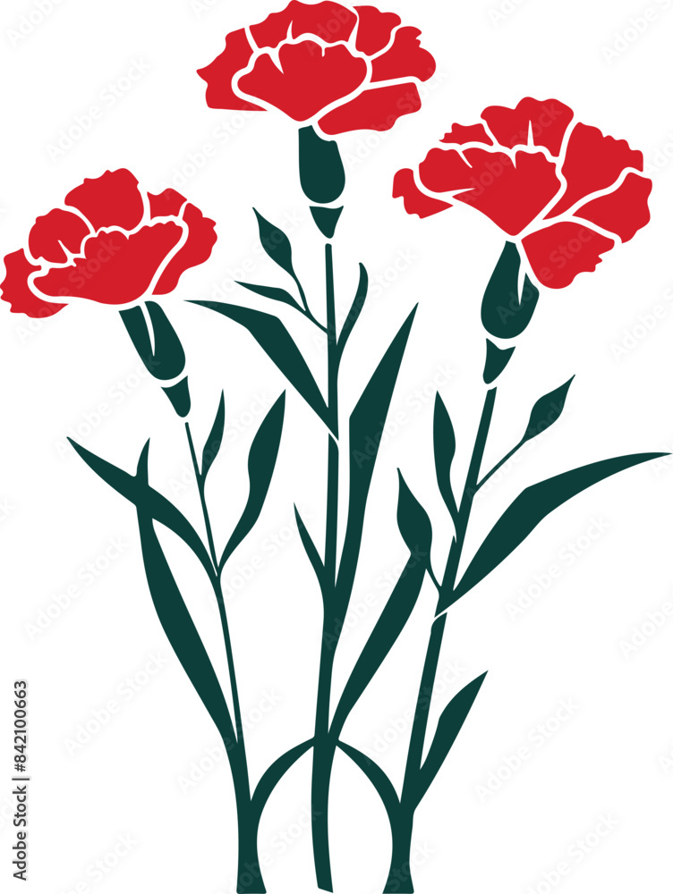 Poster Vector Red Carnations Representing Love and Admiration