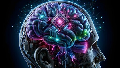 Close-Up Of a Human Brain Merging With Technology, Showcasing The Concept Of Artificial Intelligence AI Abstract Concept. Generative AI