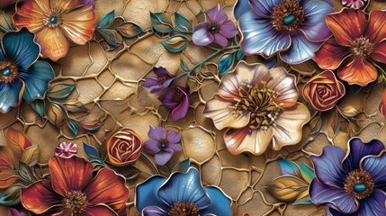 Elegant Floral Embossing on Luxurious Golden Texture Background