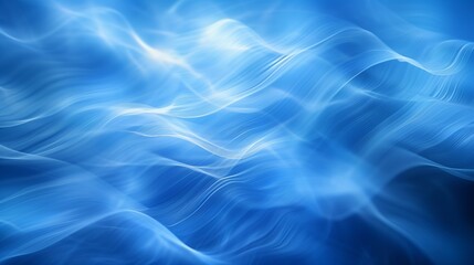 Abstract blue background with blurred wavy lines and glowing elements.