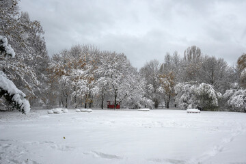 Winter Landscape of South Park in city of Sofia, Bulgaria