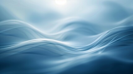 Fototapeta premium Abstract blue background with blurred wavy lines and glowing elements.