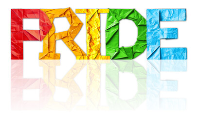 Colorful Paper Letters Shaping the Word Pride Isolated on White and PNG Transparent Background