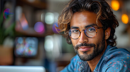 Fototapeta premium Intelligent Indian Manager Analyzing Data