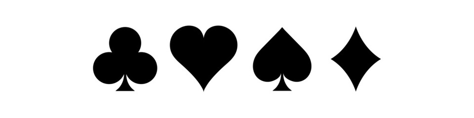 Suit deck of playing cards on white background. Vector icon set. Cards symbols. Diamodns, hearts, clubs, spades symbol or sign set.