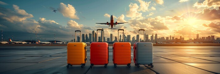 Departure Mood: Bags positioned with planes in sight, travel vibes heightening.