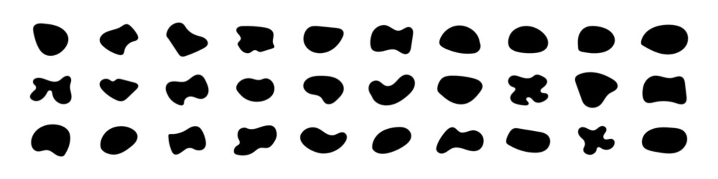 Set of random liquid shapes vector isolated on white background. Blob, blotch or inkblot shapes. Abstract shadows or black drops.