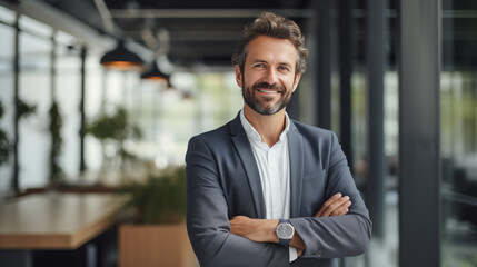 Naklejka premium happy professional businessman, advertising job opportunities or good business services