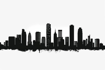 Naklejka premium Black silhouette of a city skyline with tall buildings on white background
