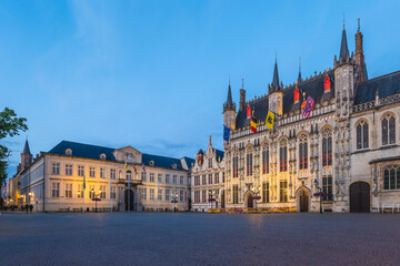 Fototapeta premium Burg Square with Bruges city hall and Basilica of the Holy Blood in Brugge, Belgium