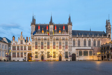 Fototapeta premium Burg Square with Bruges city hall and Basilica of the Holy Blood in Brugge, Belgium