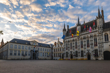 Burg Square with Bruges city hall and Police office located in Brugge, Belgium