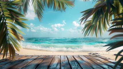 Tropical Beach With Palm Trees And Clear Sky