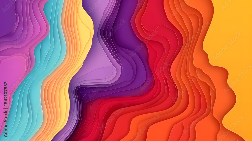 Poster abstract background with colorful paper cut shapes. gradient. vector illustration. wavy lines