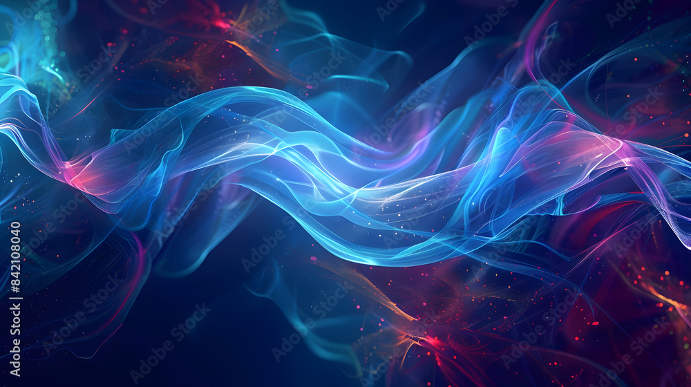 Poster abstract background with glowing lines. forming waves and spirals on a dark backdrop. abstract digit
