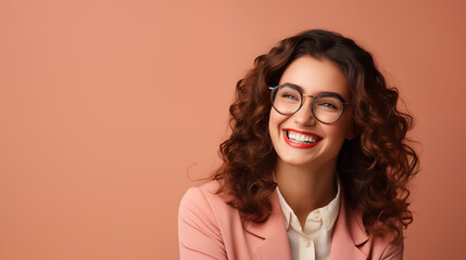 happy professional business woman, advertising job opportunities or good business services