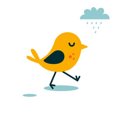 Bird icon. Bird sticker. Wildlife. Wild. Cartoon bird. Logo template. Animal sign. Animal logo. Smart bird. Child character. Badge animal. Sticker. Flying animal. Walking fowl. Rainy weather. Chicken